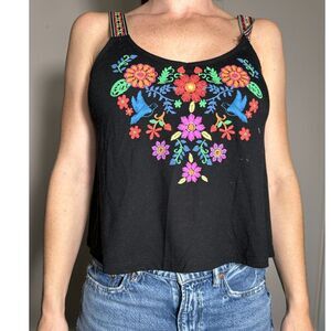 Vintage y2k Wet Seal Bohemian Rainbow Black Crop Tank Size Medium